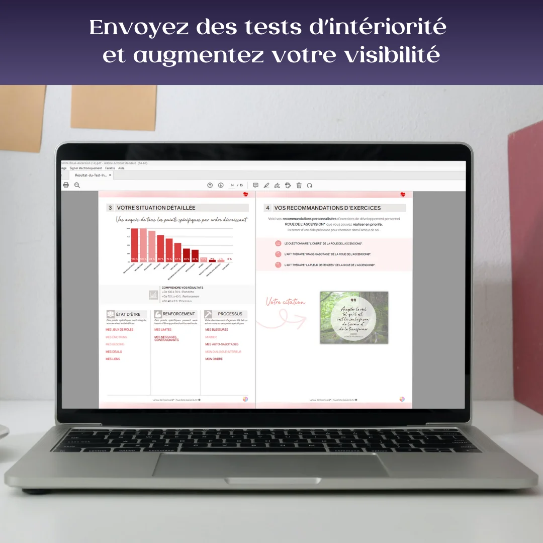 Résultats détaillés d'un Test d'Intériorité® affichés sur un ordinateur portable